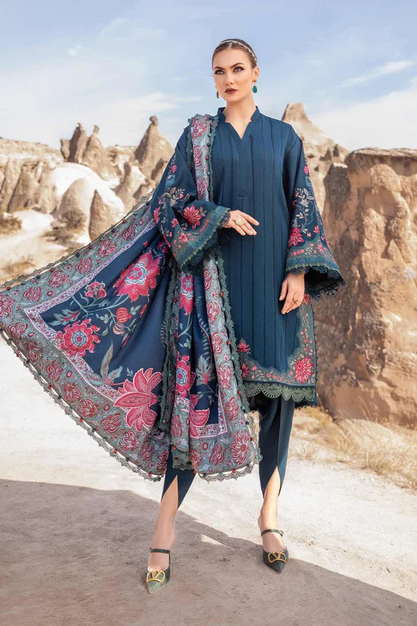 Maria B. 3Pc Embroidered Lawn Suit With Digital Printed Voil Dupatta