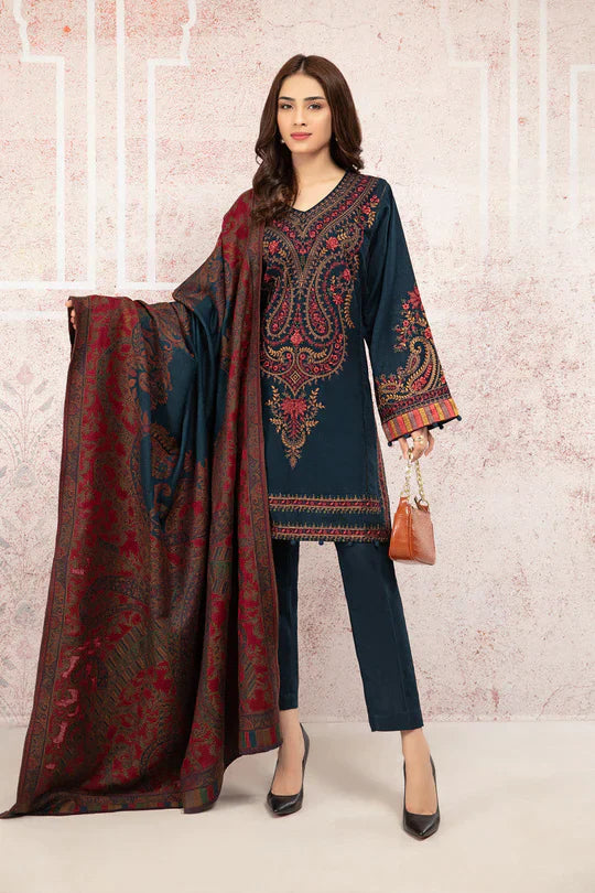 Maria B. 3Pc Embroidered Lawn Suit With Digital Printed Voil Dupatta