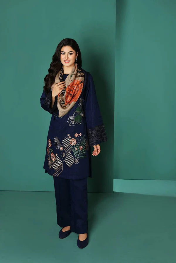 Nishat 3Pc Dhanak Embroidered Suit With Digital Printed Wool Shawl