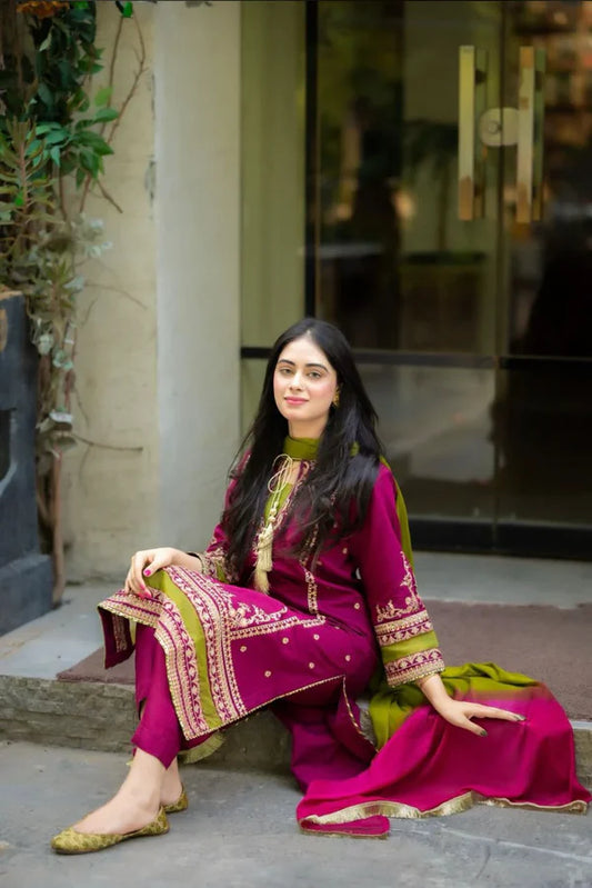 Omal 3Pc Embroidered Lawn Suit With Chiffon Tie N Dye Dupatta