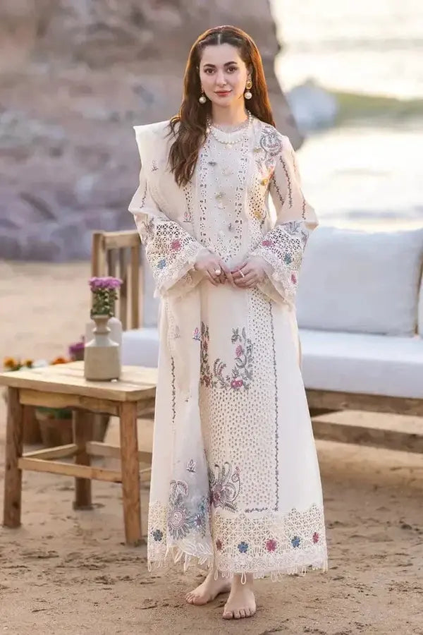 Qalamkar 3Pc Embroidered Lawn Suit With Embroidered Khaadi Jacquard Dupatta
