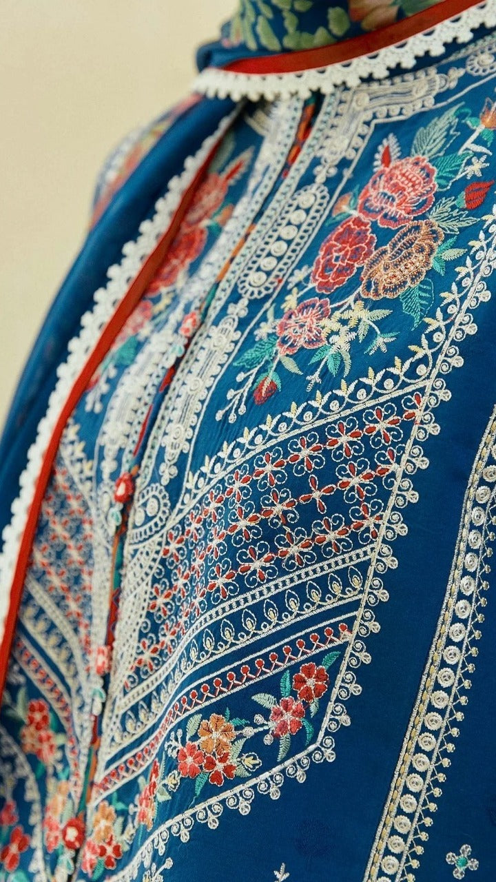 Zara Shahjahan 3Pc Embroidered Lawn Suit With Digital Printed Slub Cotton Dupatta