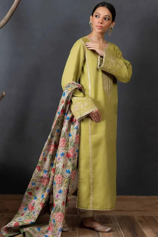 Sapphire 3Pc Embroidered Lawn Suit With Digital Printed Diamond Dupatta